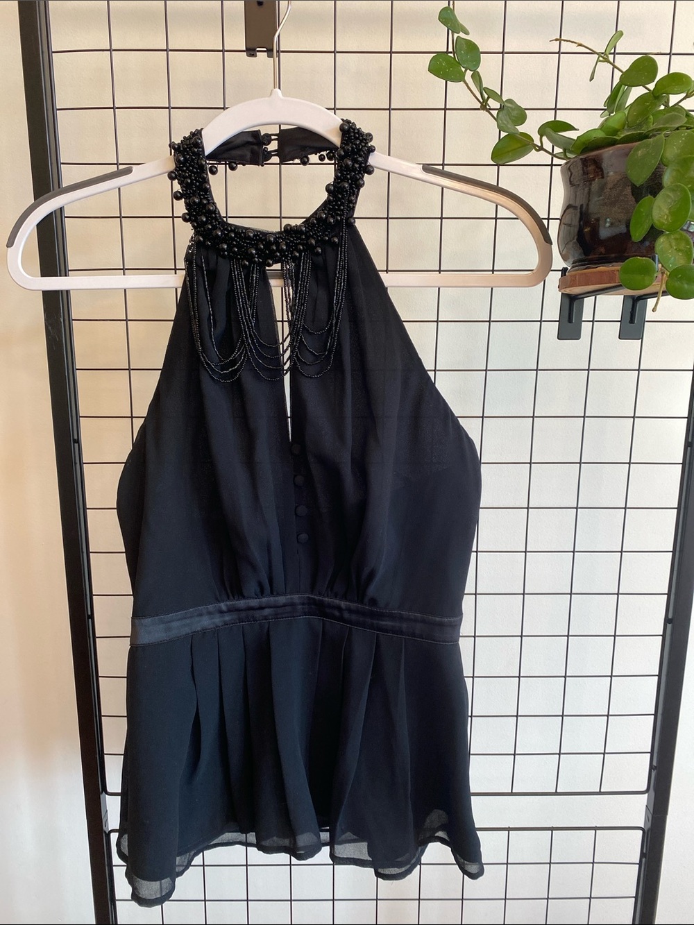 Bebe Y2K Black Beaded Halter top XS